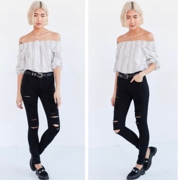 Agolde Sophie High Rise Skinny Jeans Women’s Size 26 Distressed Black - Picture 2 of 10